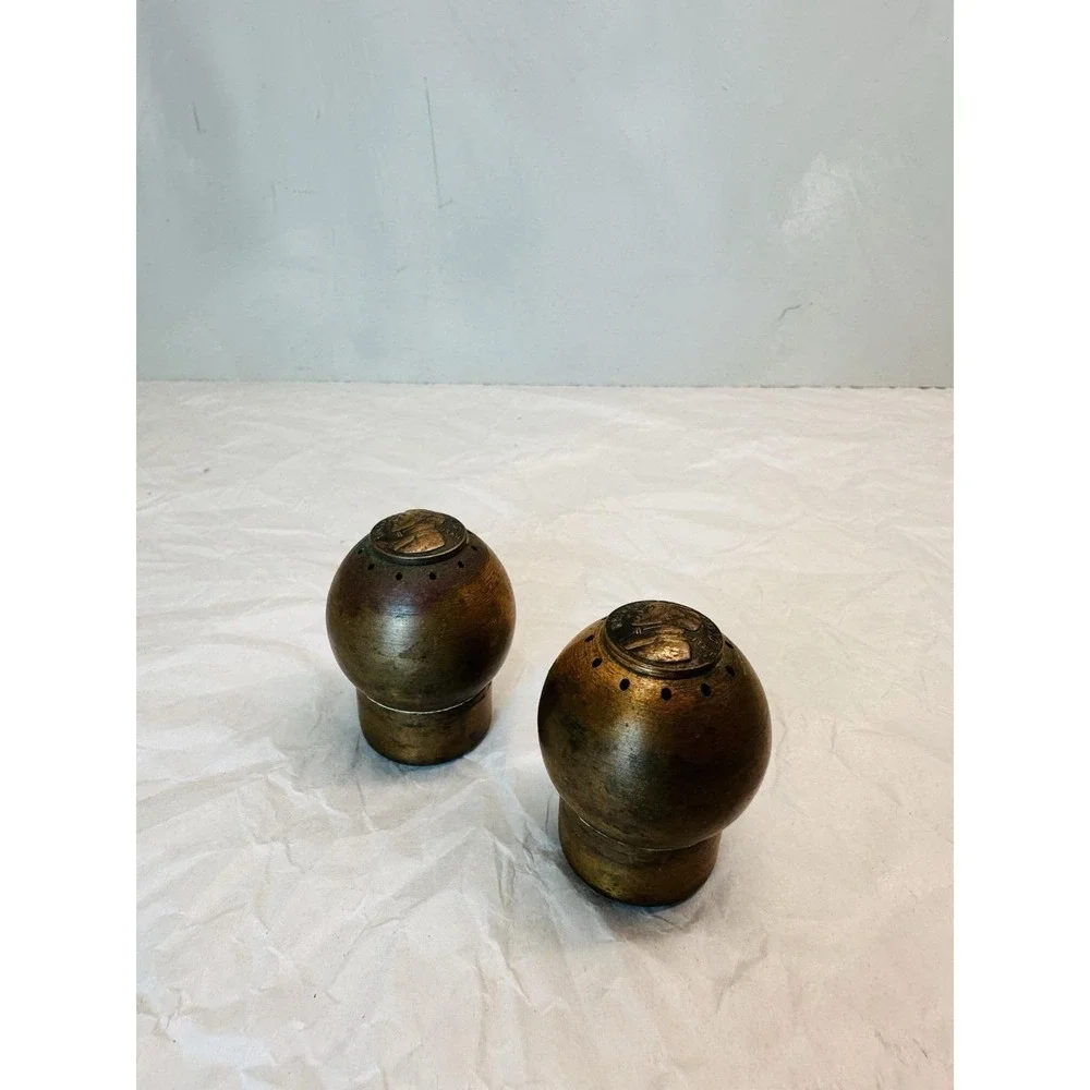 Vintage Copper Patina Salt and Pepper Set Brigham Young Commemorative Coin